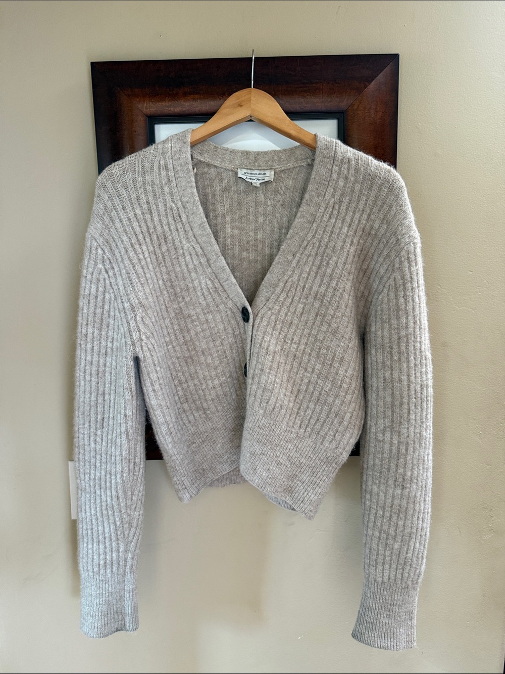 & Other Stories Alpaca Wool Blend Cropped Ribbed Beige Cardigan Size Small - Picture 5 of 7